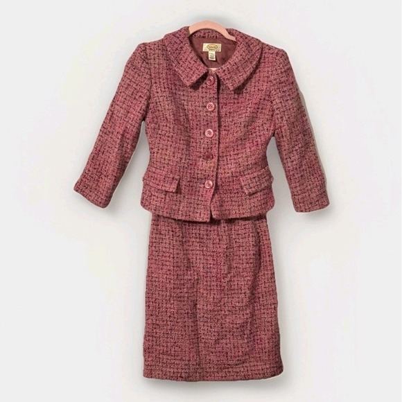 Talbots Petites Vintage Tweed 2 piece Blazer Skirt Set Wool Acrylic Size 2 - Picture 1 of 9